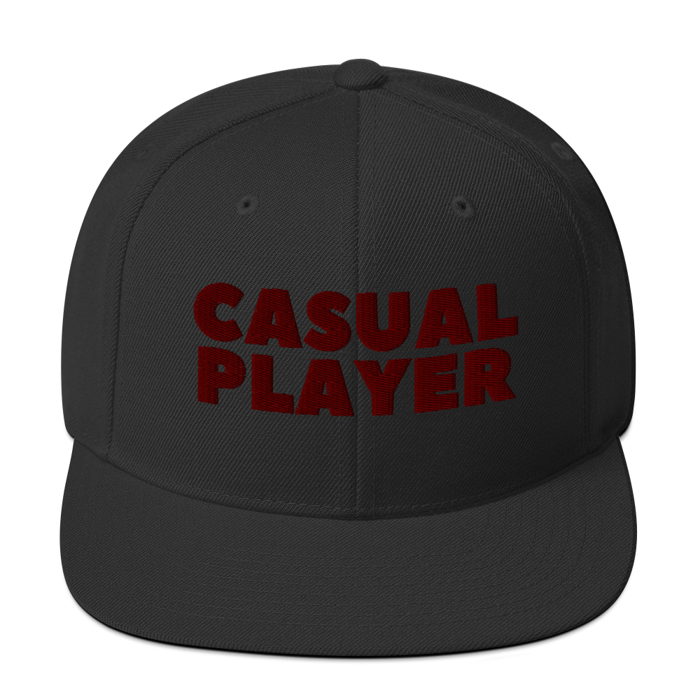 'CASUAL PLAYER' Backgammon Snapback Hat (maroon embroidery)