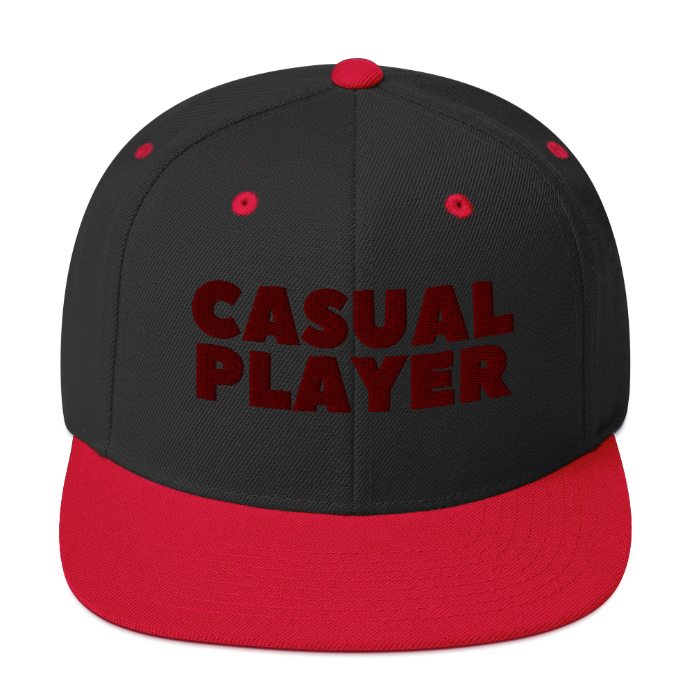 'CASUAL PLAYER' Backgammon Snapback Hat (maroon embroidery)