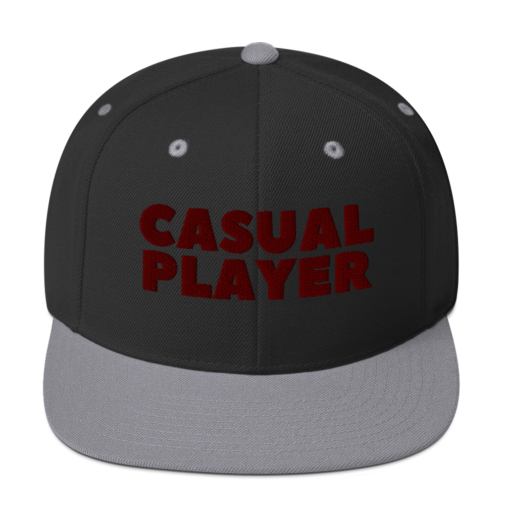 'CASUAL PLAYER' Backgammon Snapback Hat (maroon embroidery)