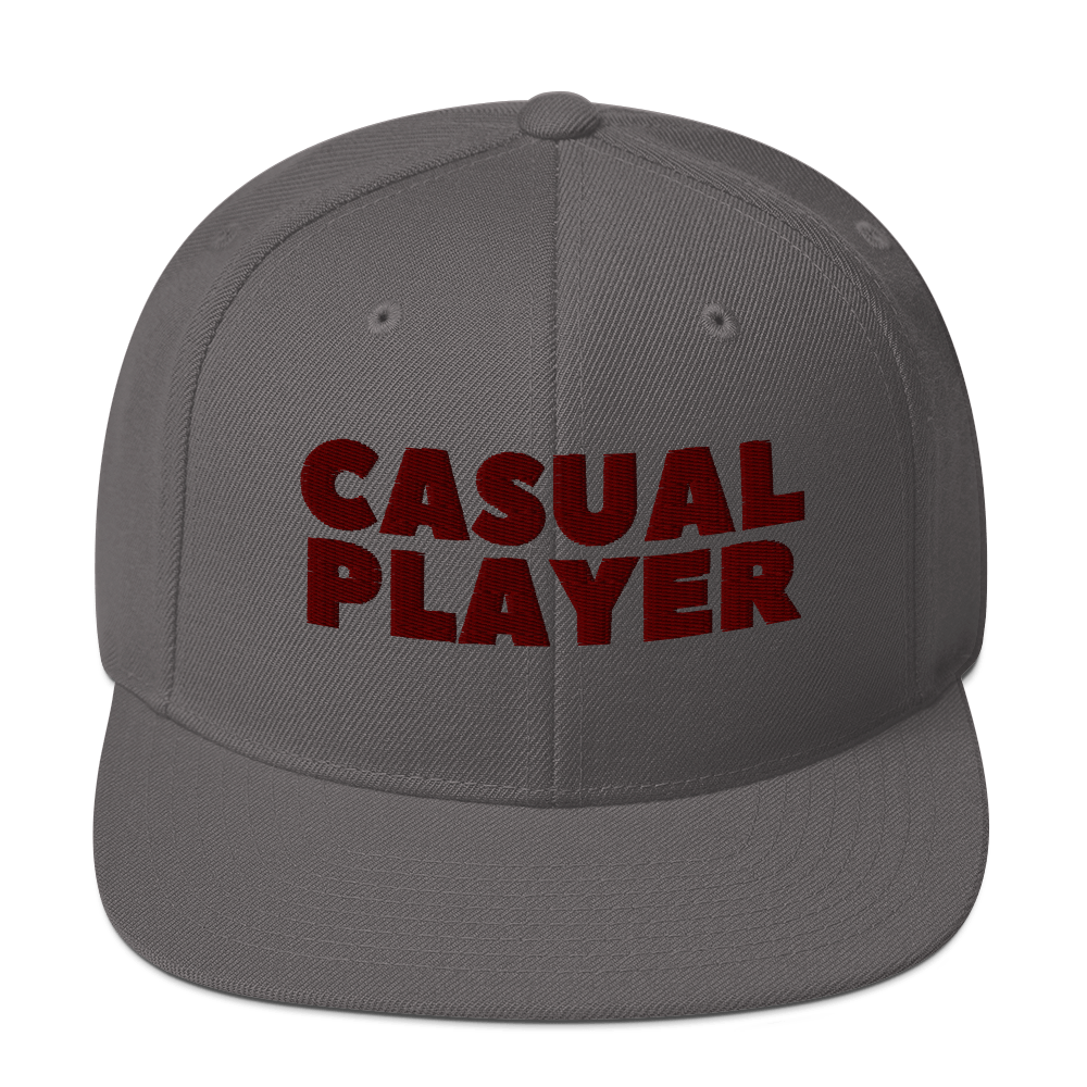 'CASUAL PLAYER' Backgammon Snapback Hat (maroon embroidery)