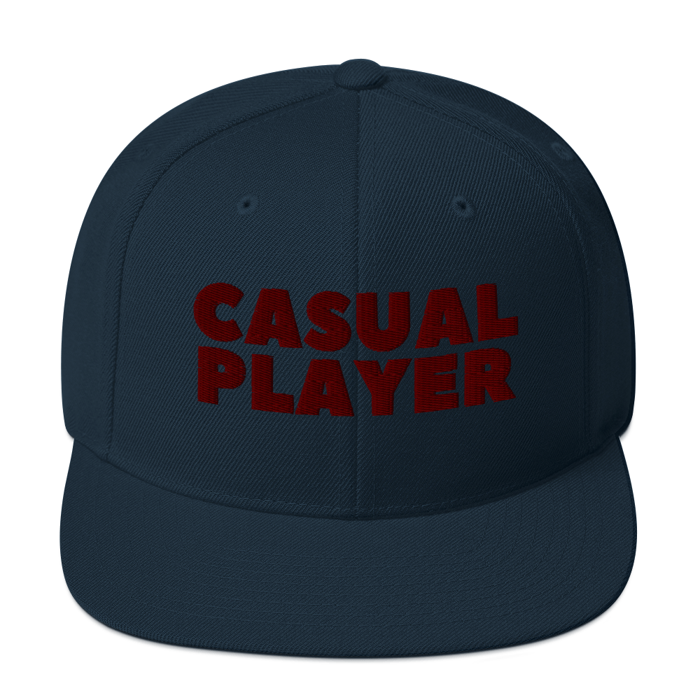 'CASUAL PLAYER' Backgammon Snapback Hat (maroon embroidery)