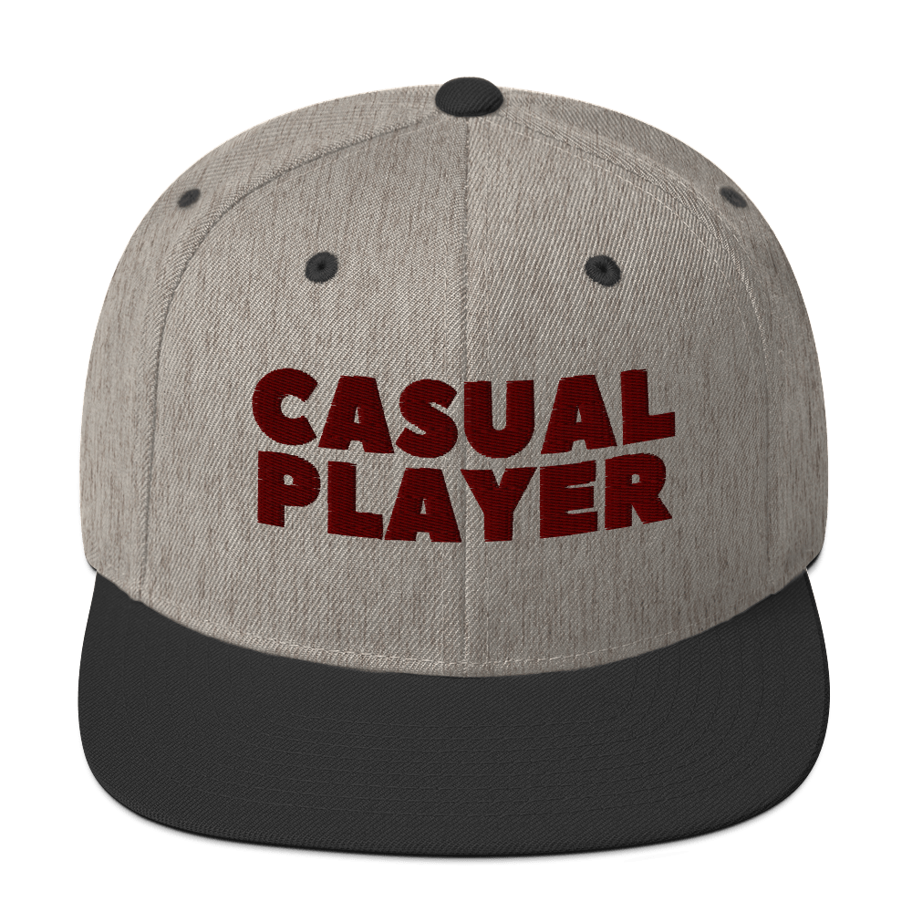 'CASUAL PLAYER' Backgammon Snapback Hat (maroon embroidery)