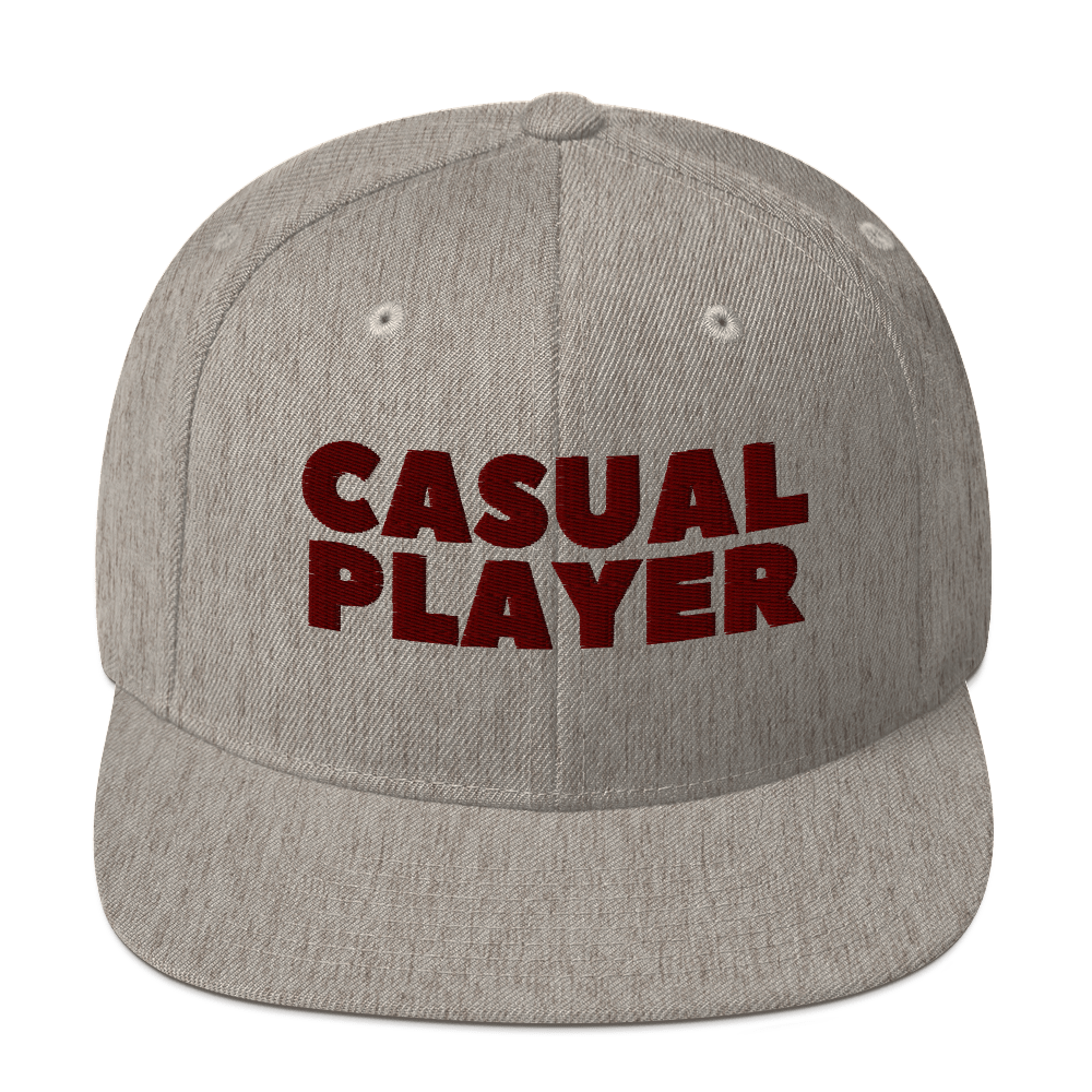 'CASUAL PLAYER' Backgammon Snapback Hat (maroon embroidery)