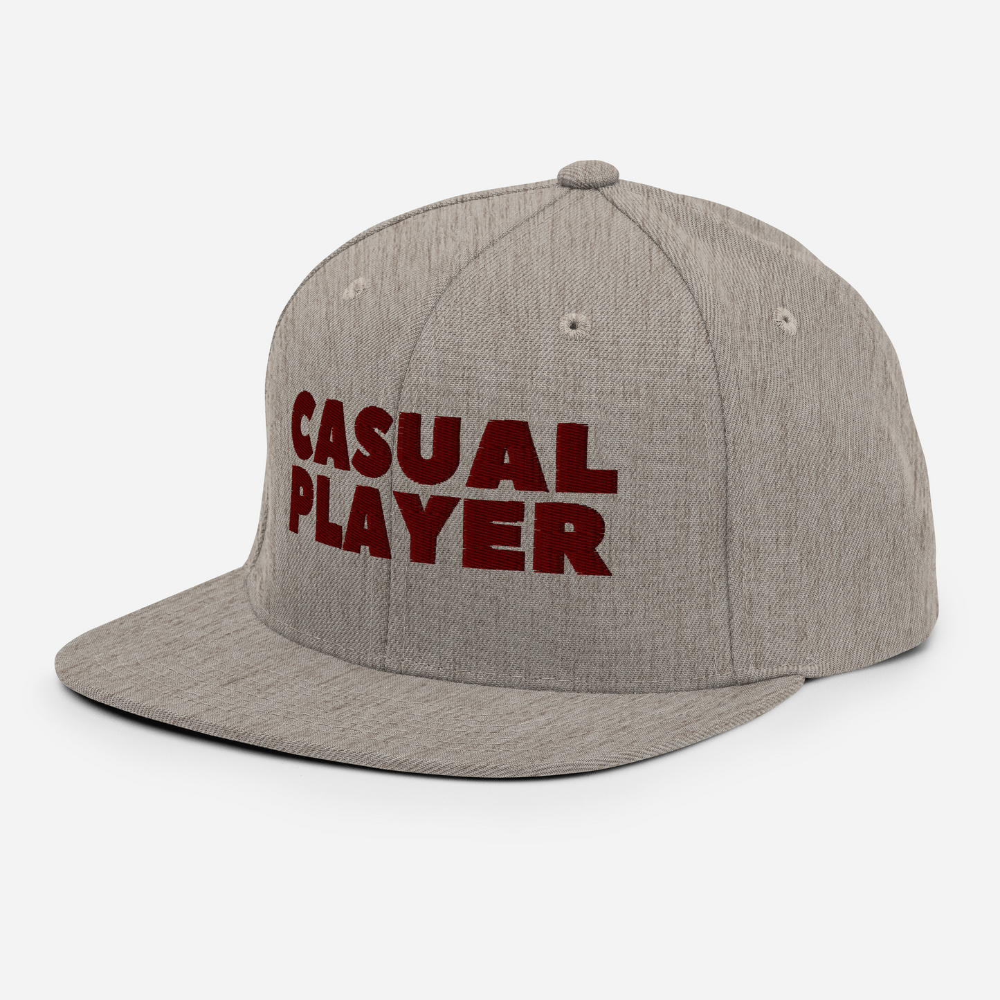 'CASUAL PLAYER' Backgammon Snapback Hat (maroon embroidery)