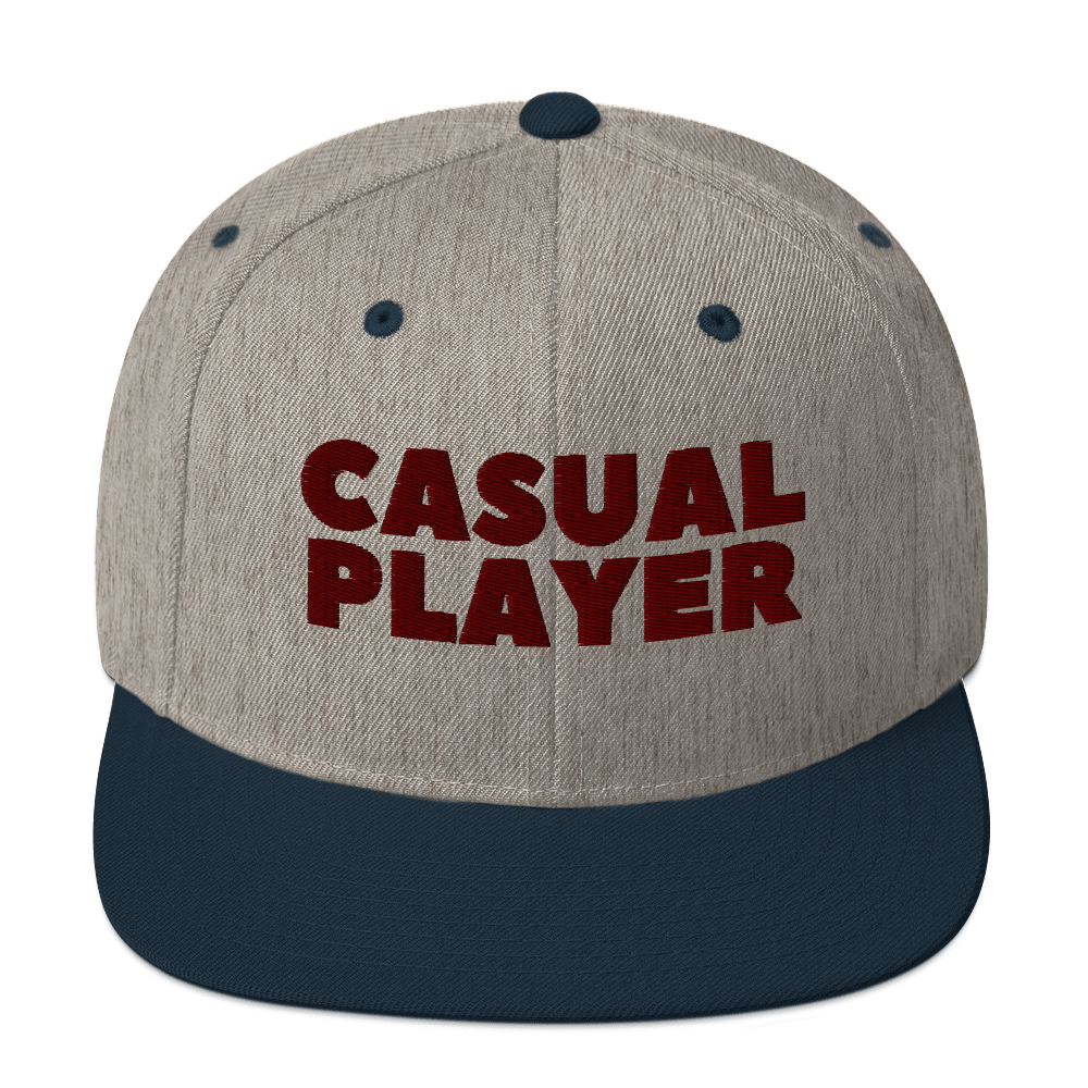 'CASUAL PLAYER' Backgammon Snapback Hat (maroon embroidery)