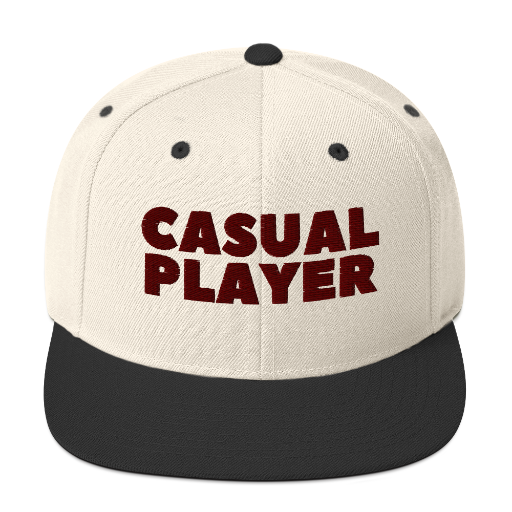 'CASUAL PLAYER' Backgammon Snapback Hat (maroon embroidery)