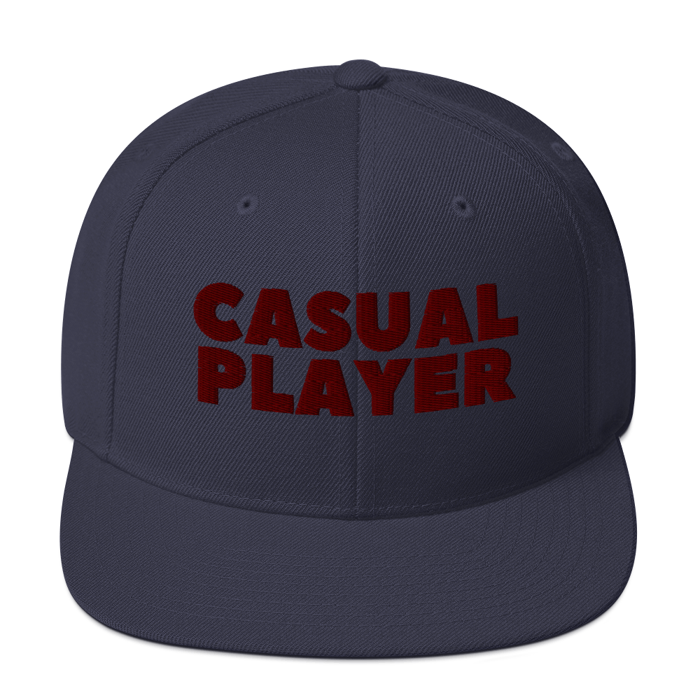 'CASUAL PLAYER' Backgammon Snapback Hat (maroon embroidery)