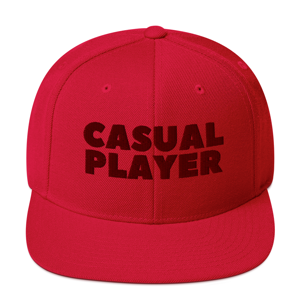 'CASUAL PLAYER' Backgammon Snapback Hat (maroon embroidery)