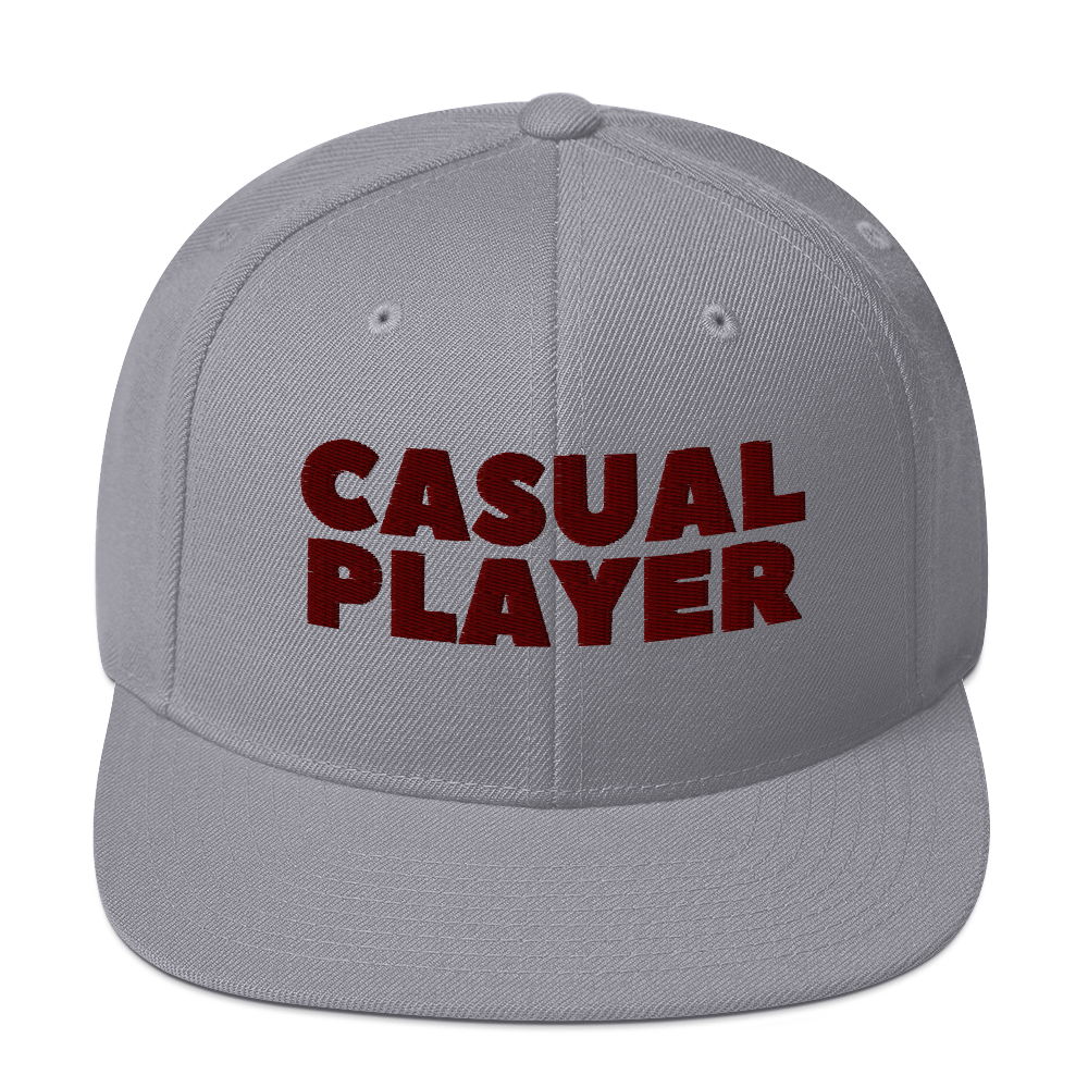 'CASUAL PLAYER' Backgammon Snapback Hat (maroon embroidery)