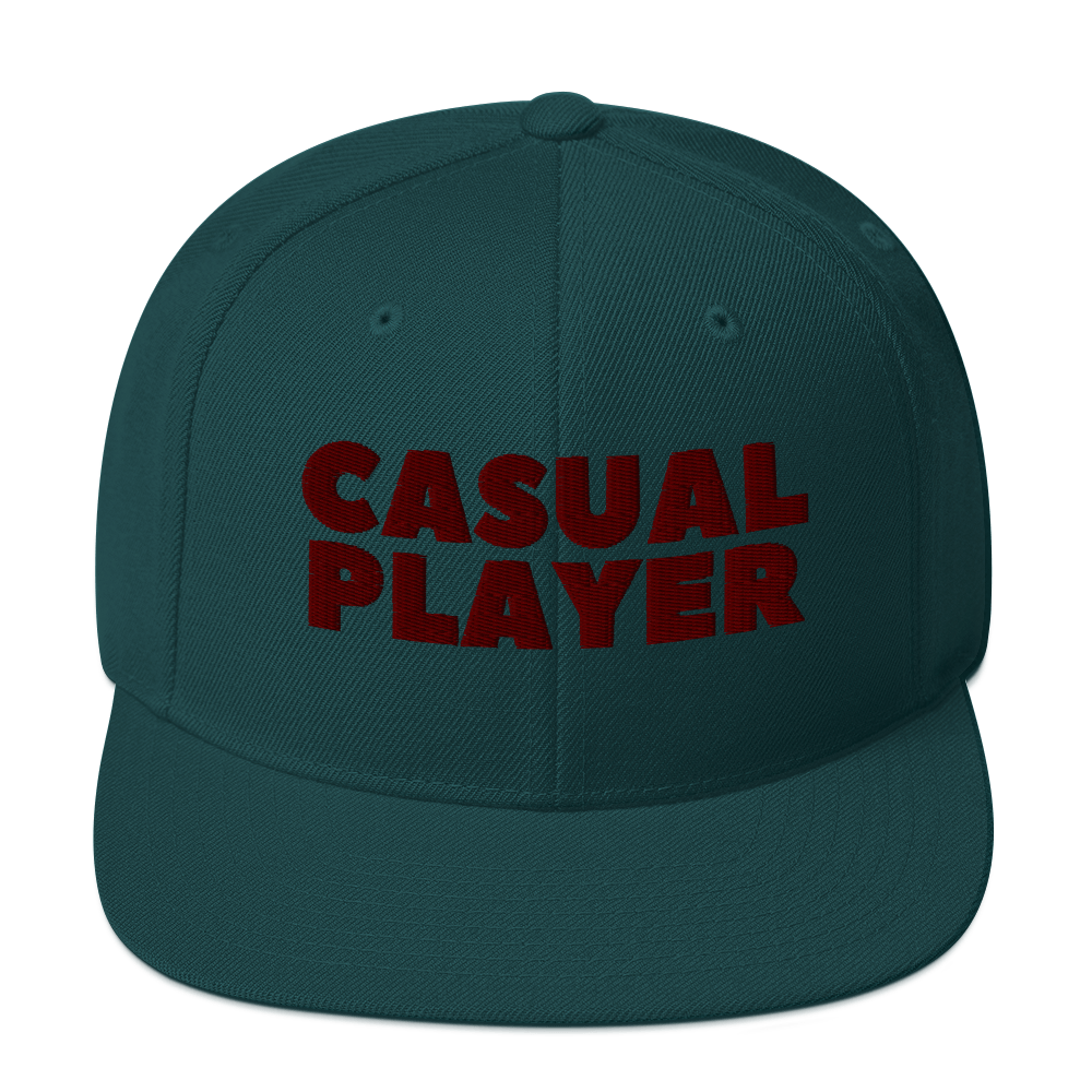 'CASUAL PLAYER' Backgammon Snapback Hat (maroon embroidery)