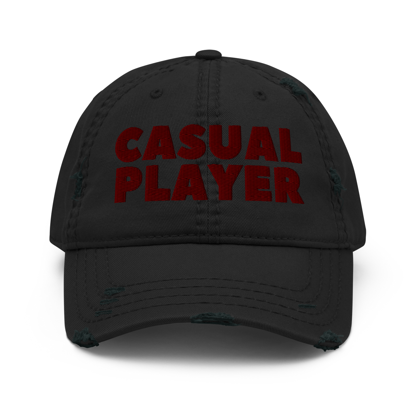 'CASUAL PLAYER' Distressed Dad Hat (maroon embroidery)