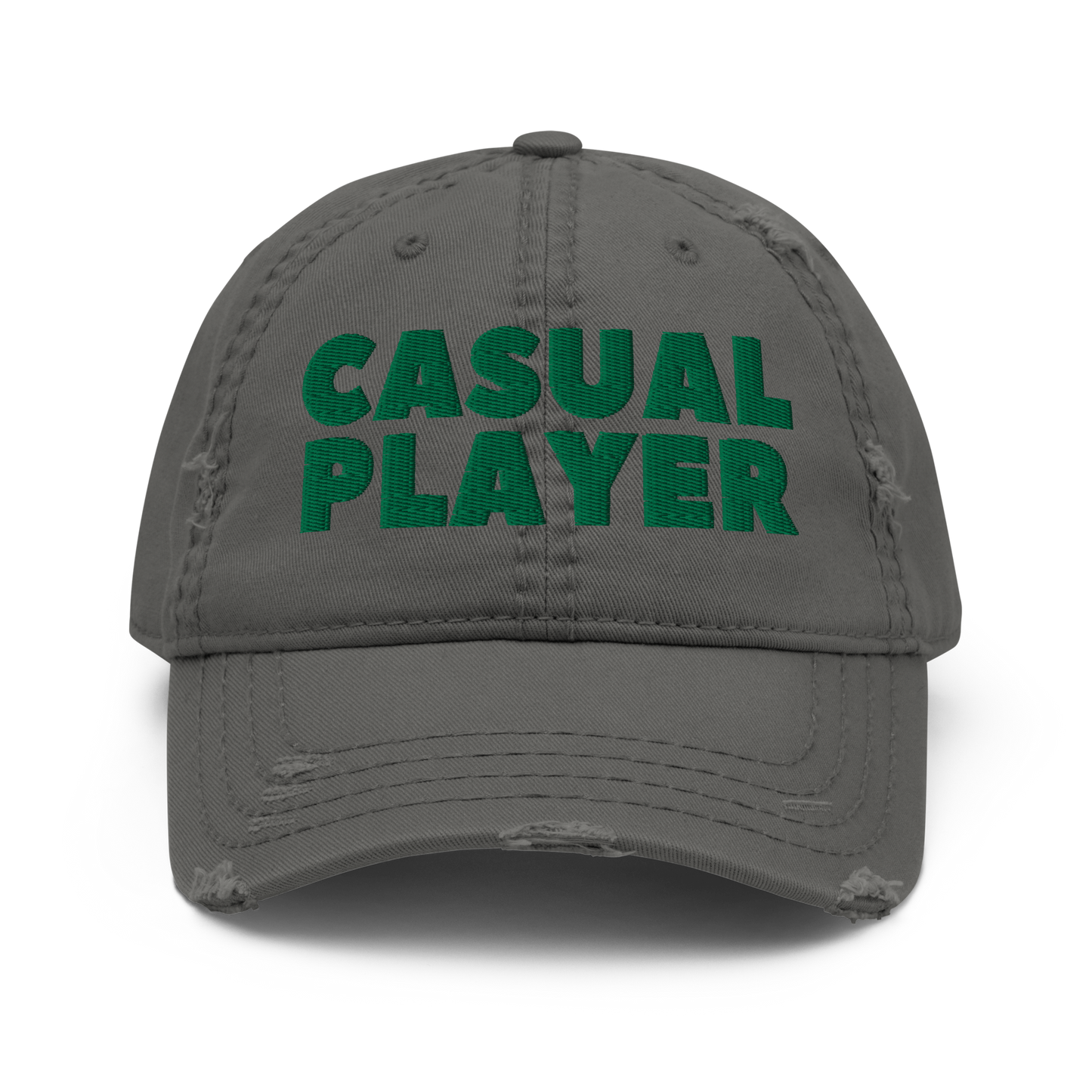 'CASUAL PLAYER' Distressed Dad Hat (green embroidery)