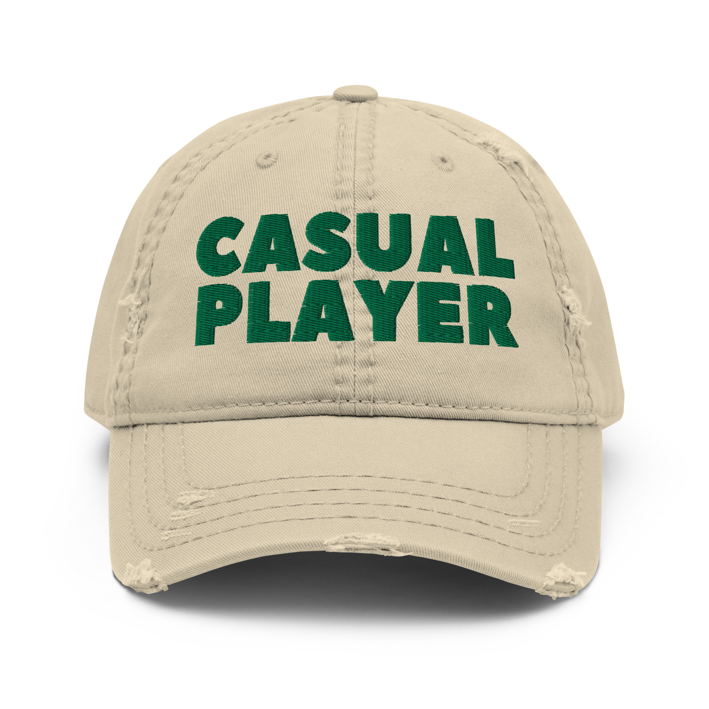 'CASUAL PLAYER' Distressed Dad Hat (green embroidery)