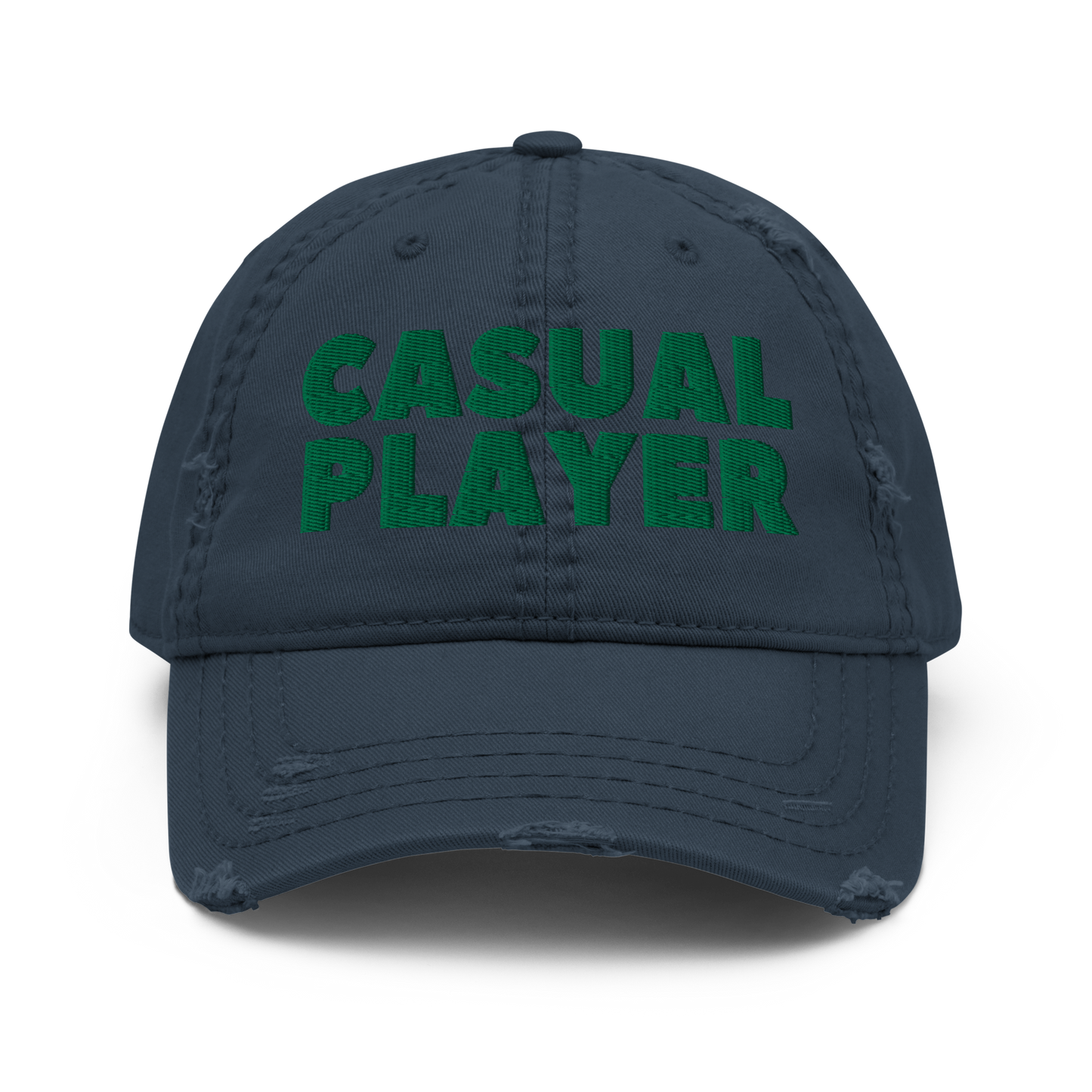 'CASUAL PLAYER' Distressed Dad Hat (green embroidery)
