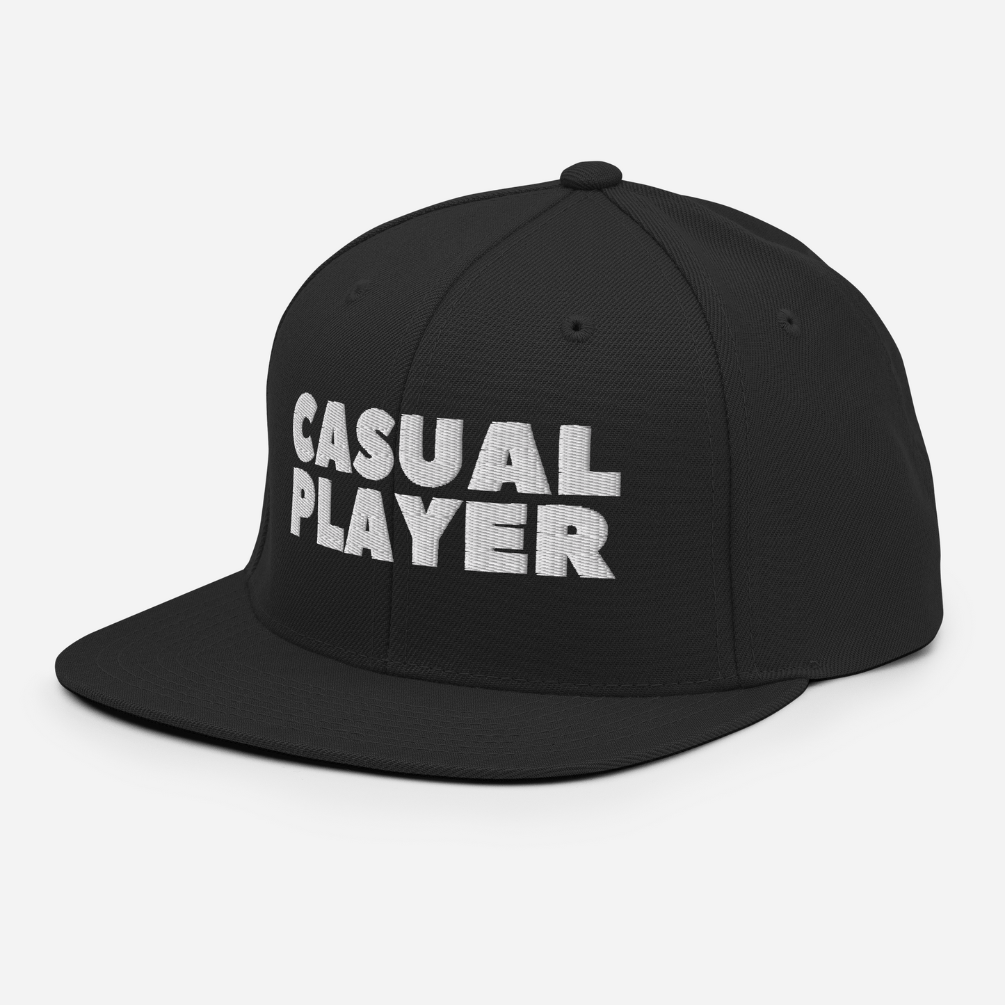 'CASUAL PLAYER' Backgammon Snapback Hat (white embroidery)