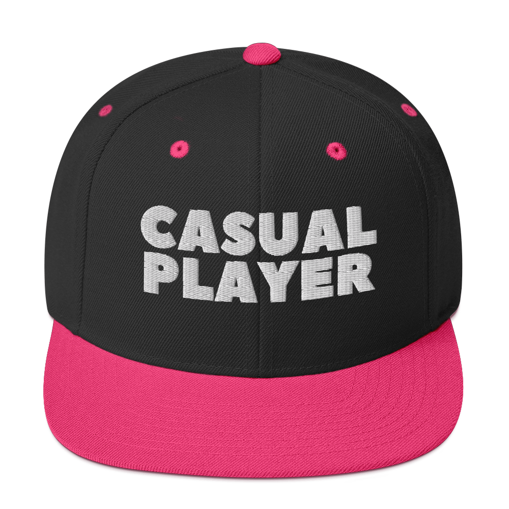 'CASUAL PLAYER' Backgammon Snapback Hat (white embroidery)