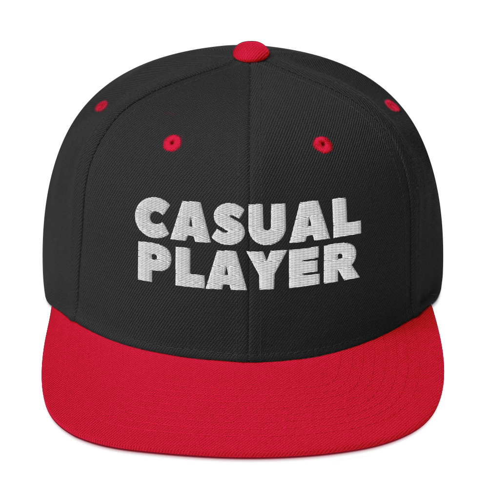 'CASUAL PLAYER' Backgammon Snapback Hat (white embroidery)