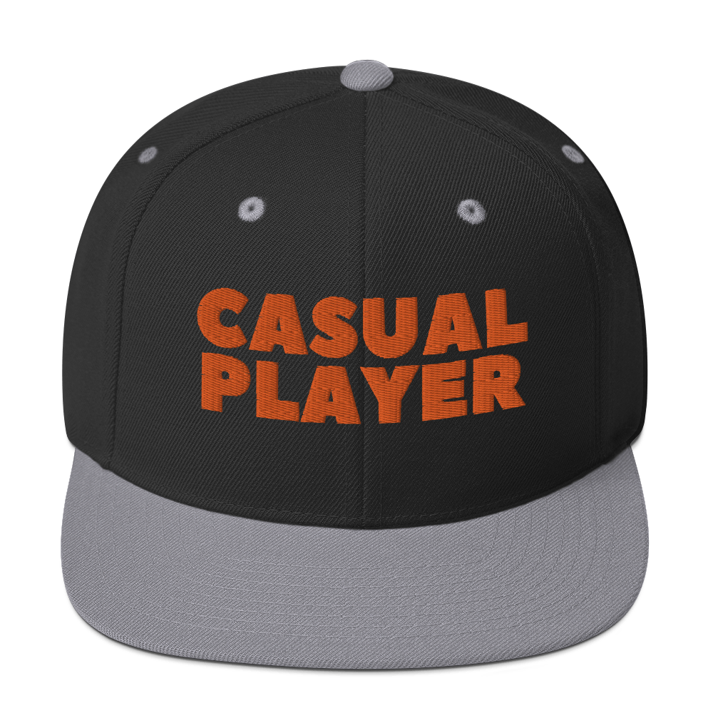 'CASUAL PLAYER' Backgammon Snapback Hat (orange embroidery)