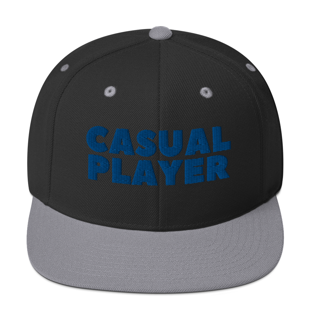 'CASUAL PLAYER' Backgammon Snapback Hat (blue embroidery)