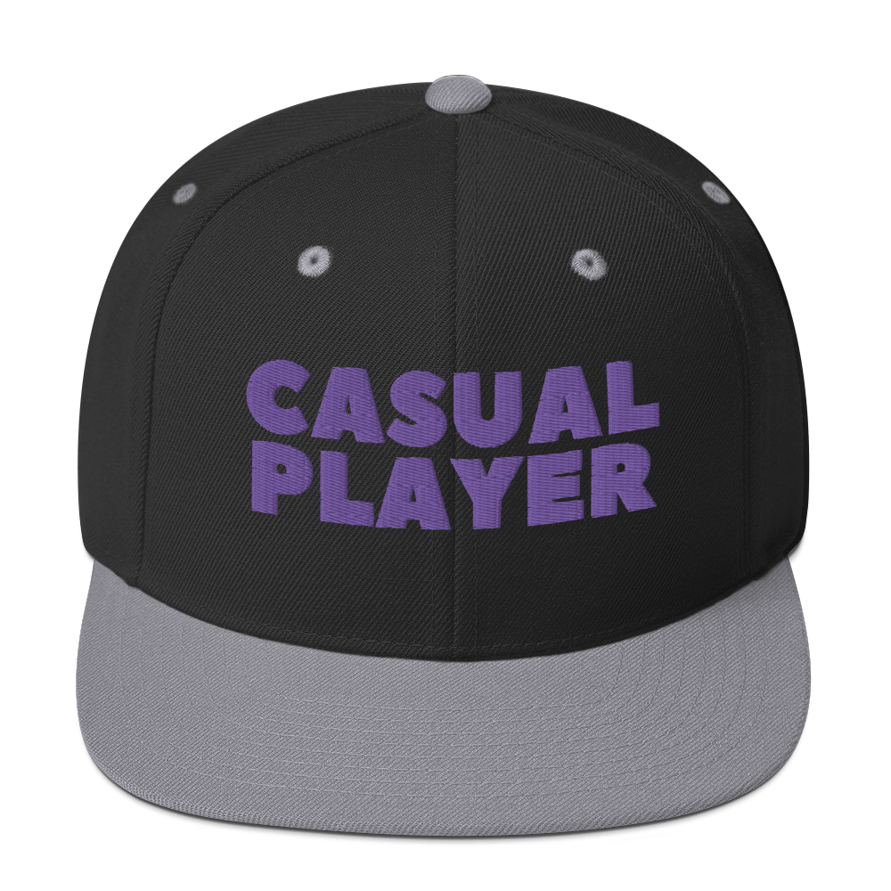 'CASUAL PLAYER' Backgammon Snapback Hat (purple embroidery)