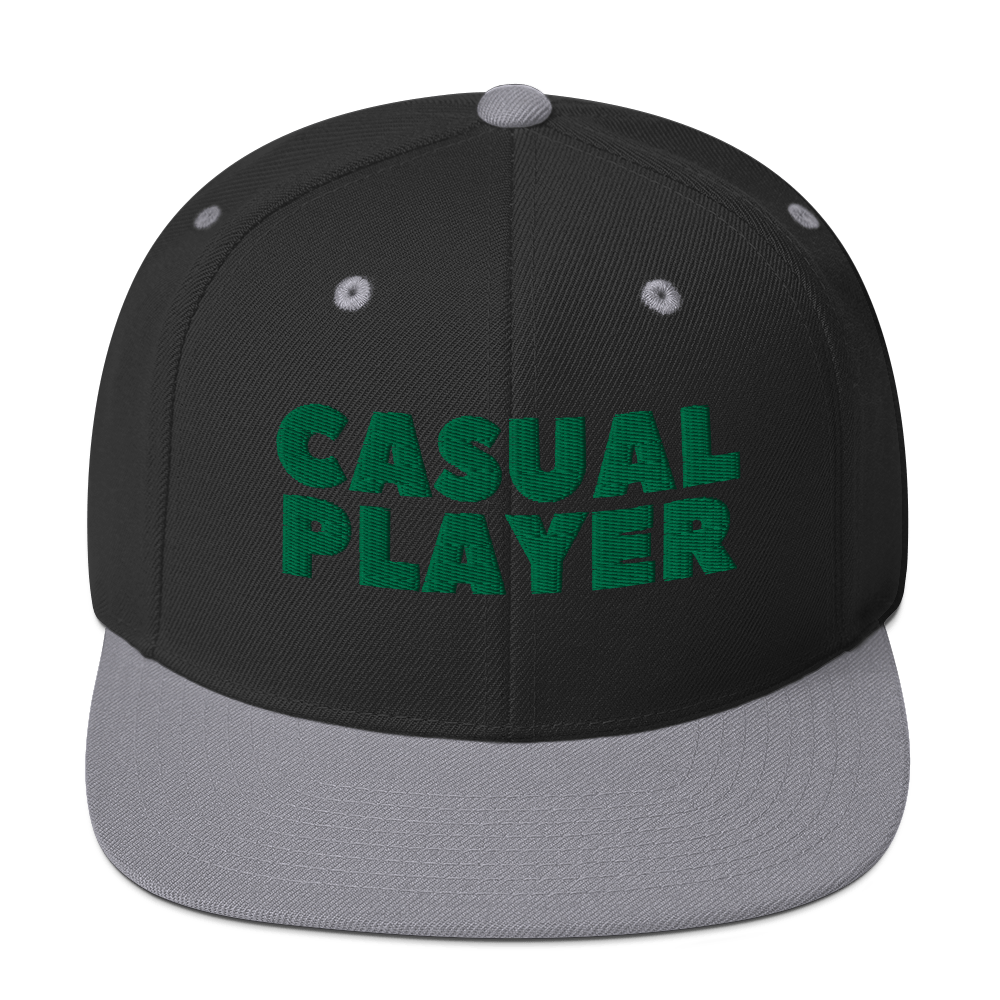 'CASUAL PLAYER' Backgammon Snapback Hat (green embroidery)