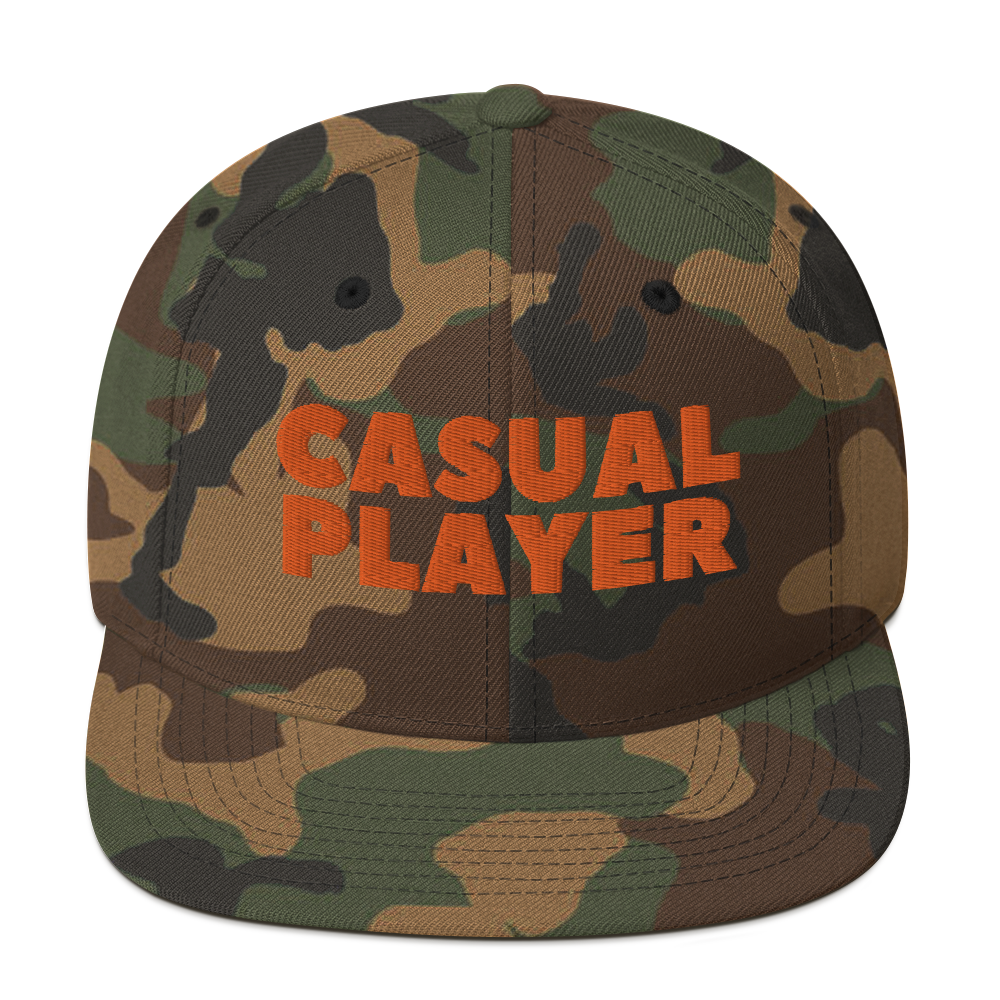 'CASUAL PLAYER' Backgammon Snapback Hat (orange embroidery)