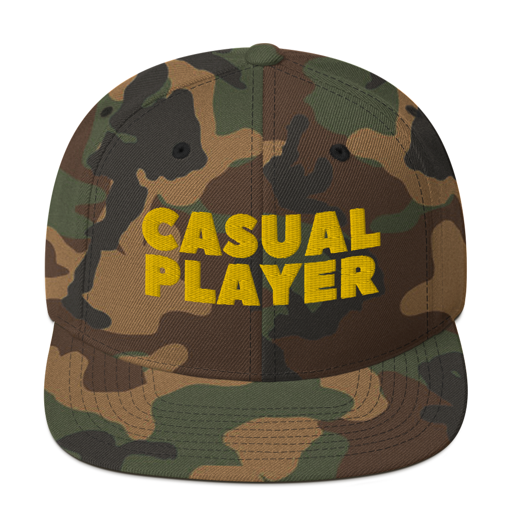 'CASUAL PLAYER' Backgammon Snapback Hat (yellow embroidery)