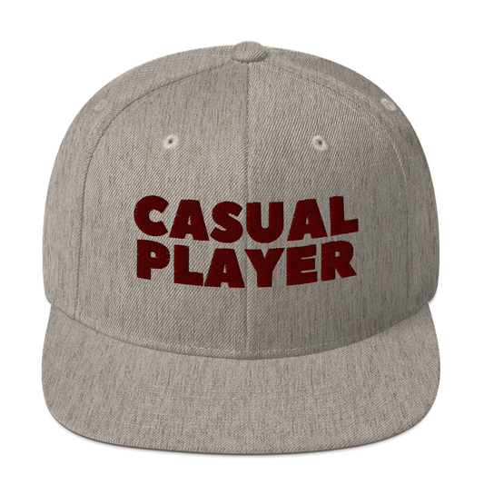 'CASUAL PLAYER' Backgammon Snapback Hat (maroon embroidery)