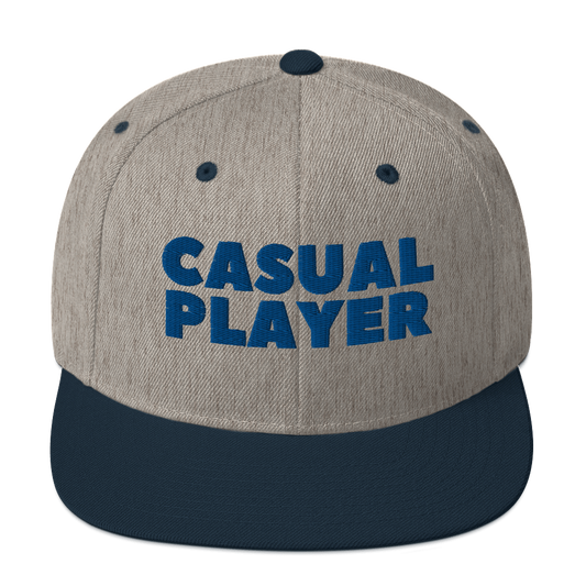 'CASUAL PLAYER' Backgammon Snapback Hat (blue embroidery)