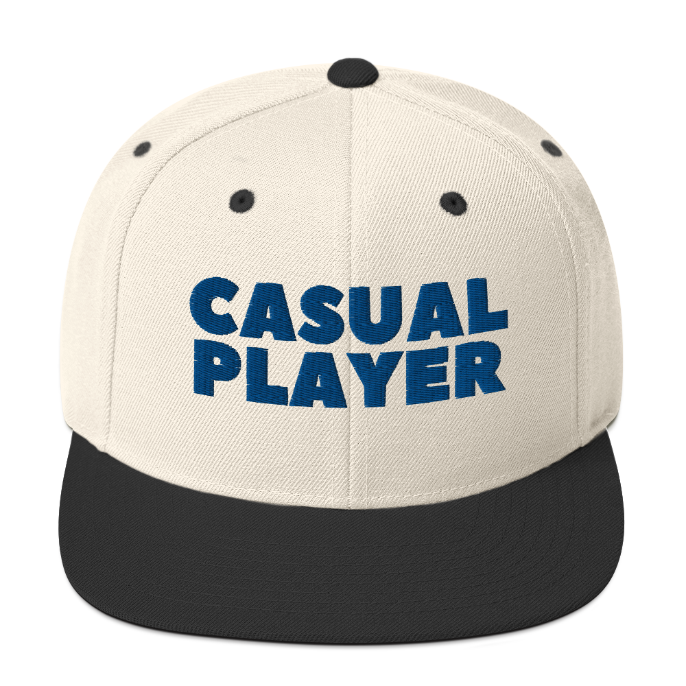 'CASUAL PLAYER' Backgammon Snapback Hat (blue embroidery)