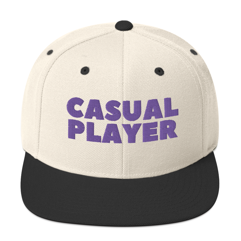 'CASUAL PLAYER' Backgammon Snapback Hat (purple embroidery)