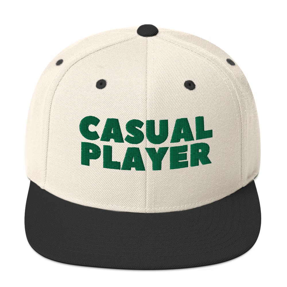 'CASUAL PLAYER' Backgammon Snapback Hat (green embroidery)