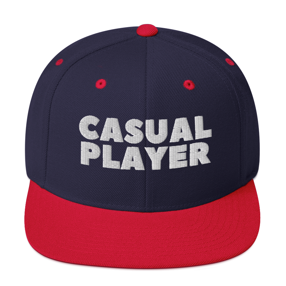 'CASUAL PLAYER' Backgammon Snapback Hat (white embroidery)