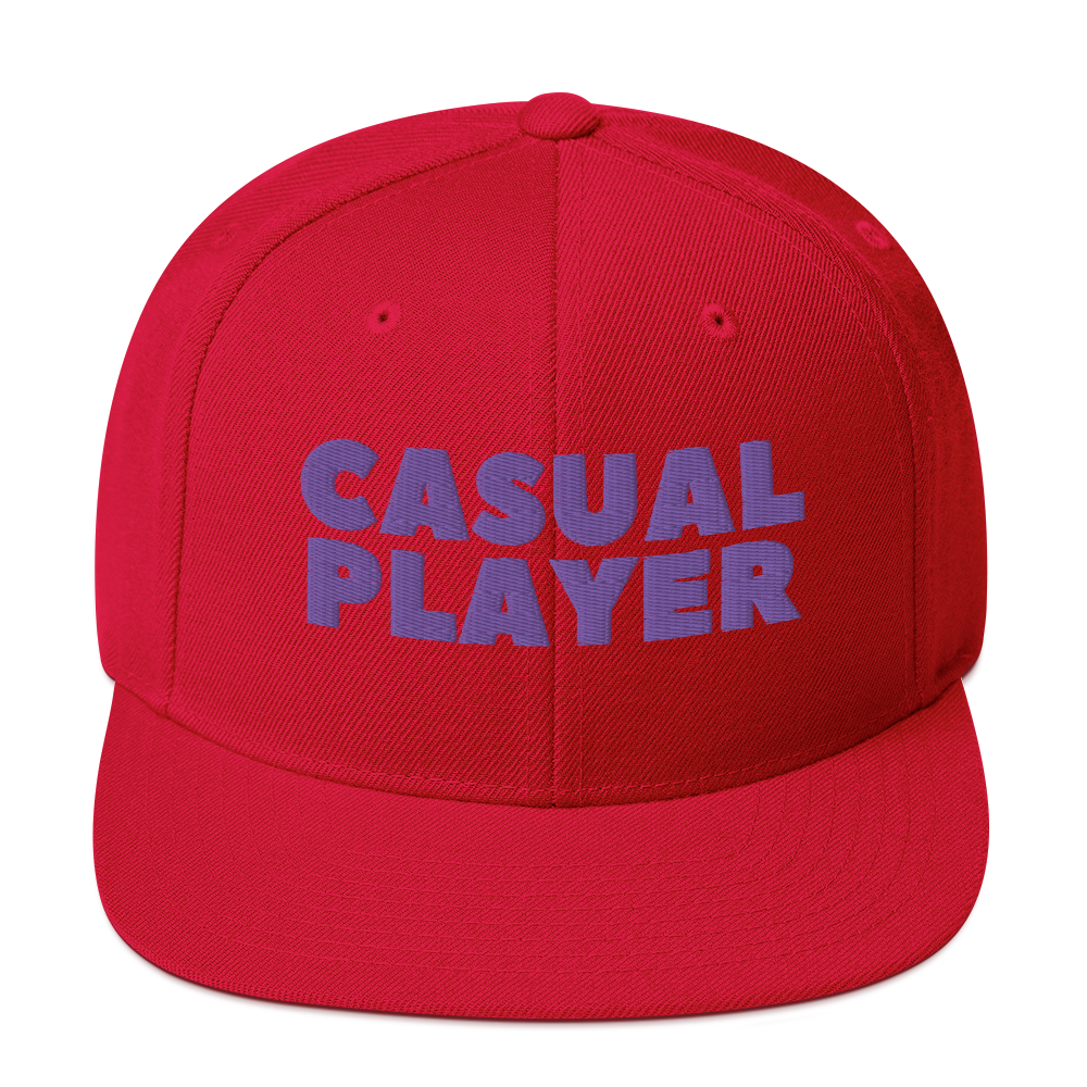 'CASUAL PLAYER' Backgammon Snapback Hat (purple embroidery)