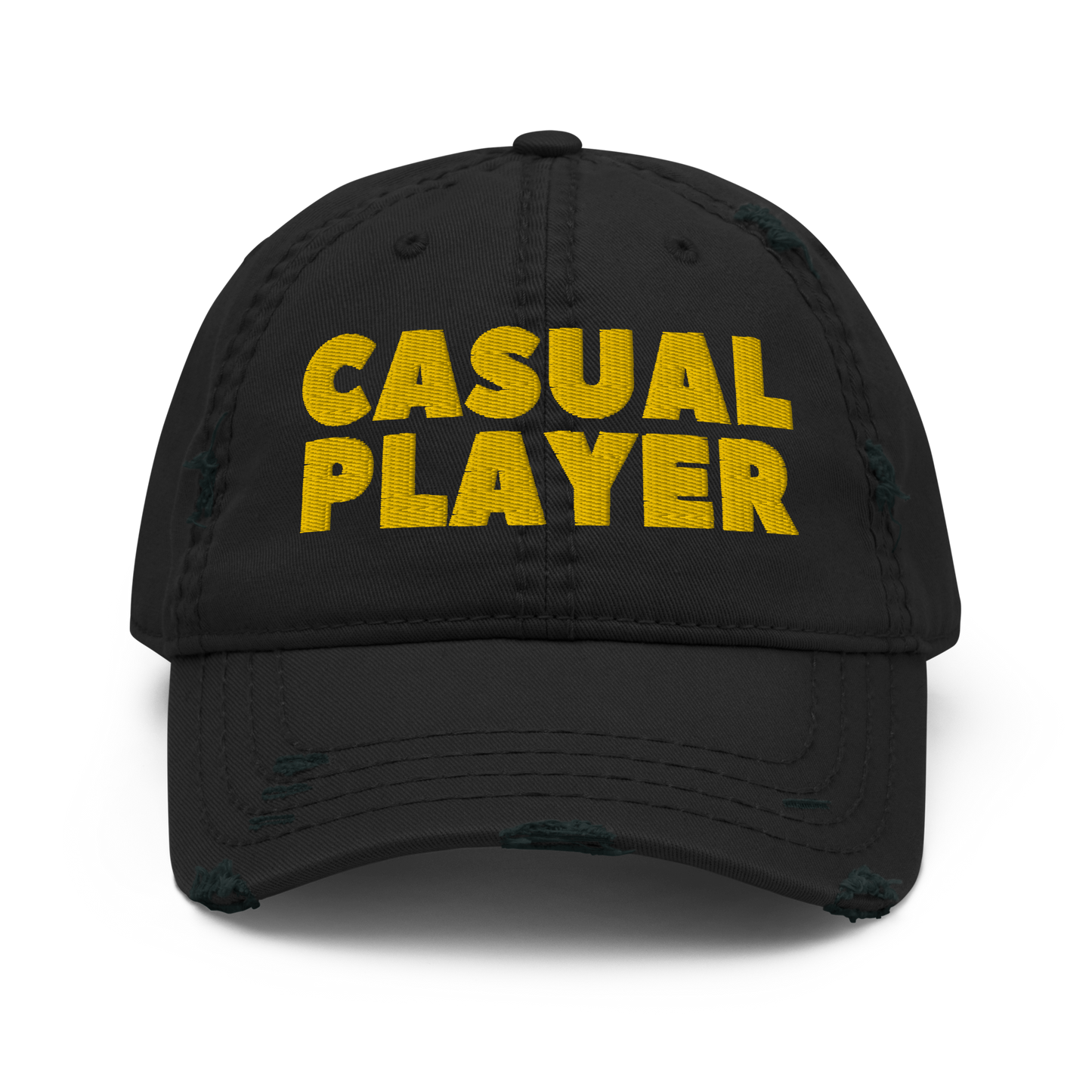 'CASUAL PLAYER' Distressed Dad Hat (yellow embroidery)