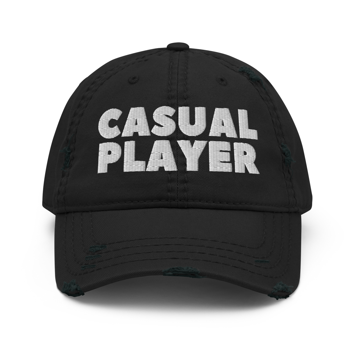 'CASUAL PLAYER' Distressed Dad Hat (white embroidery)