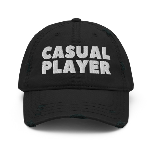 'CASUAL PLAYER' Distressed Dad Hat (white embroidery)