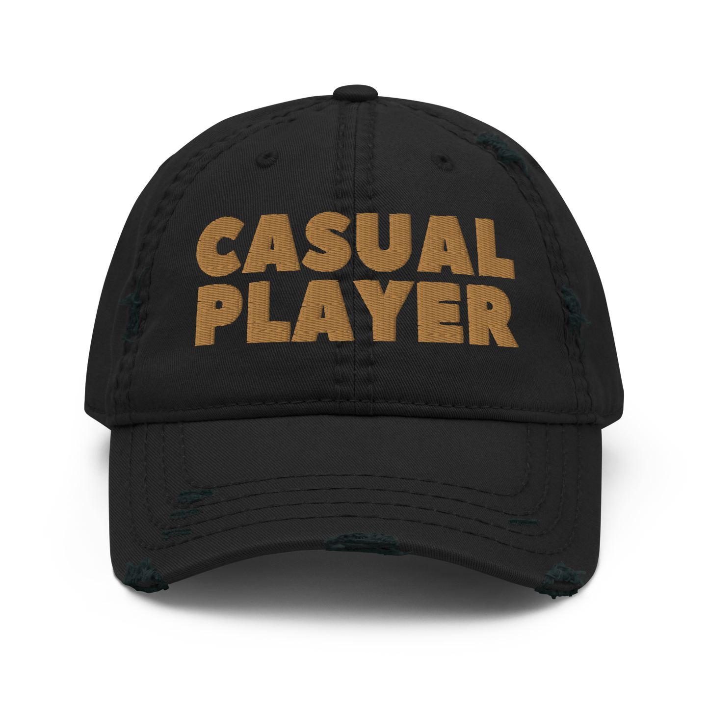 'CASUAL PLAYER' Distressed Dad Hat (gold embroidery)