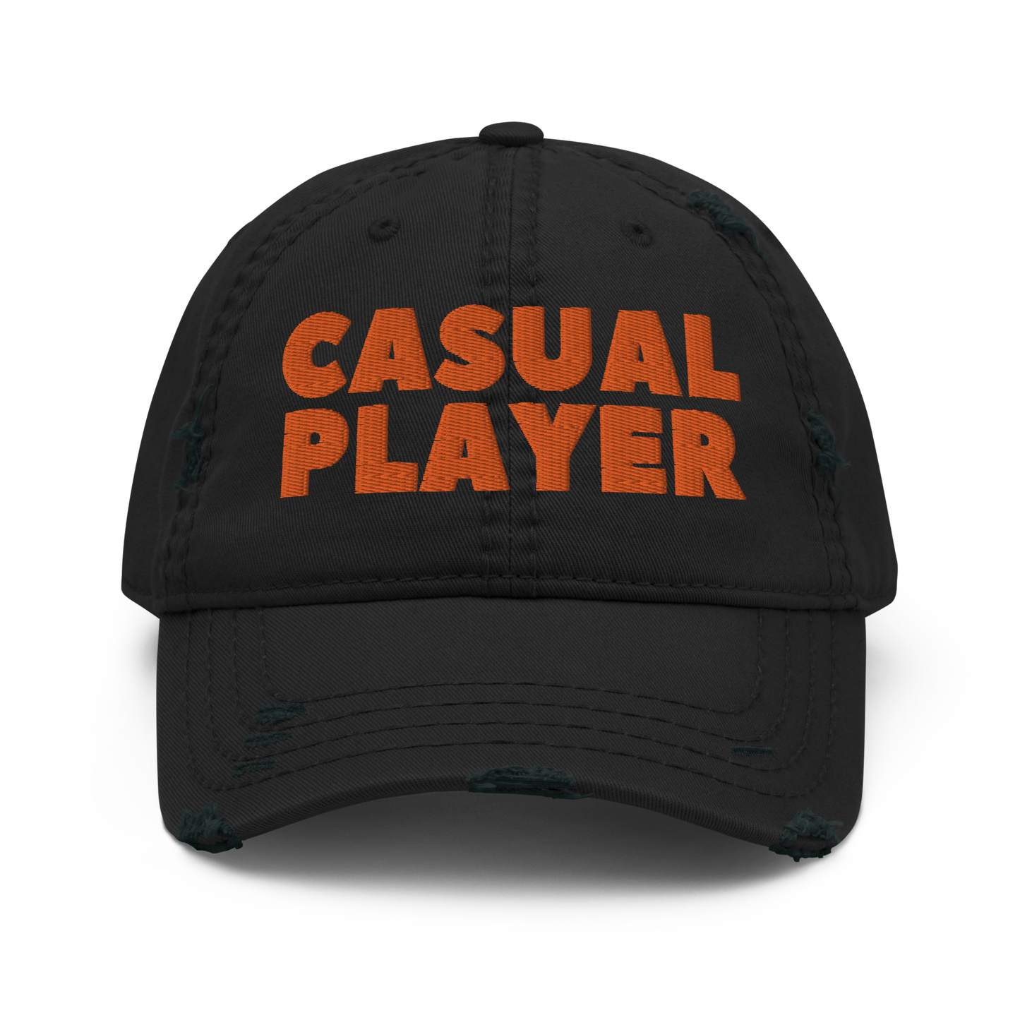 'CASUAL PLAYER' Distressed Dad Hat (orange embroidery)