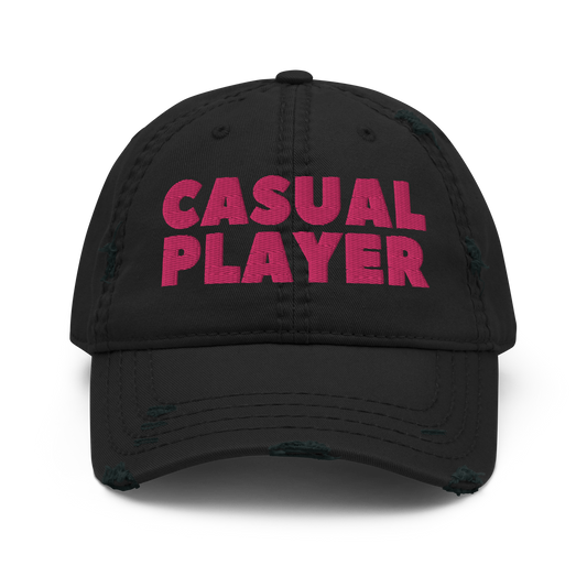 'CASUAL PLAYER' Distressed Dad Hat (pink embroidery)