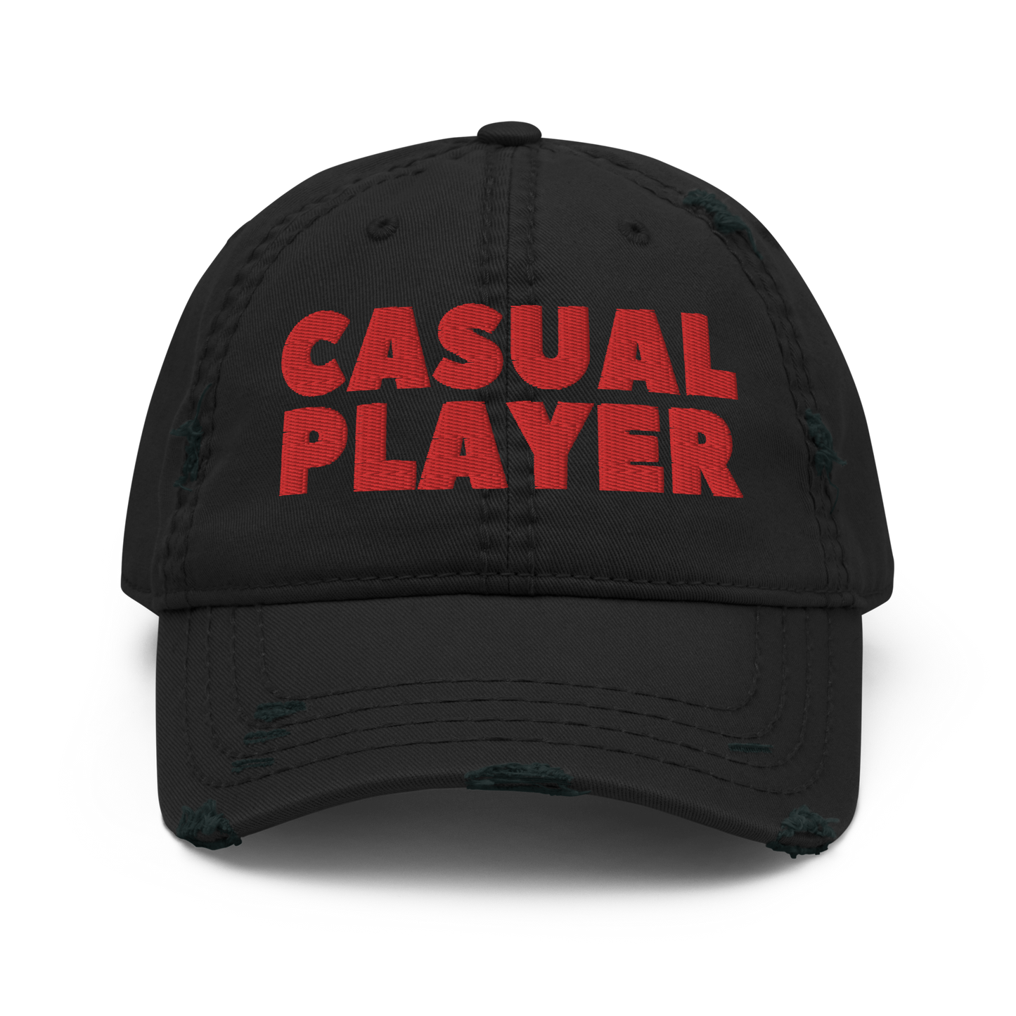 'CASUAL PLAYER' Distressed Dad Hat (red embroidery)