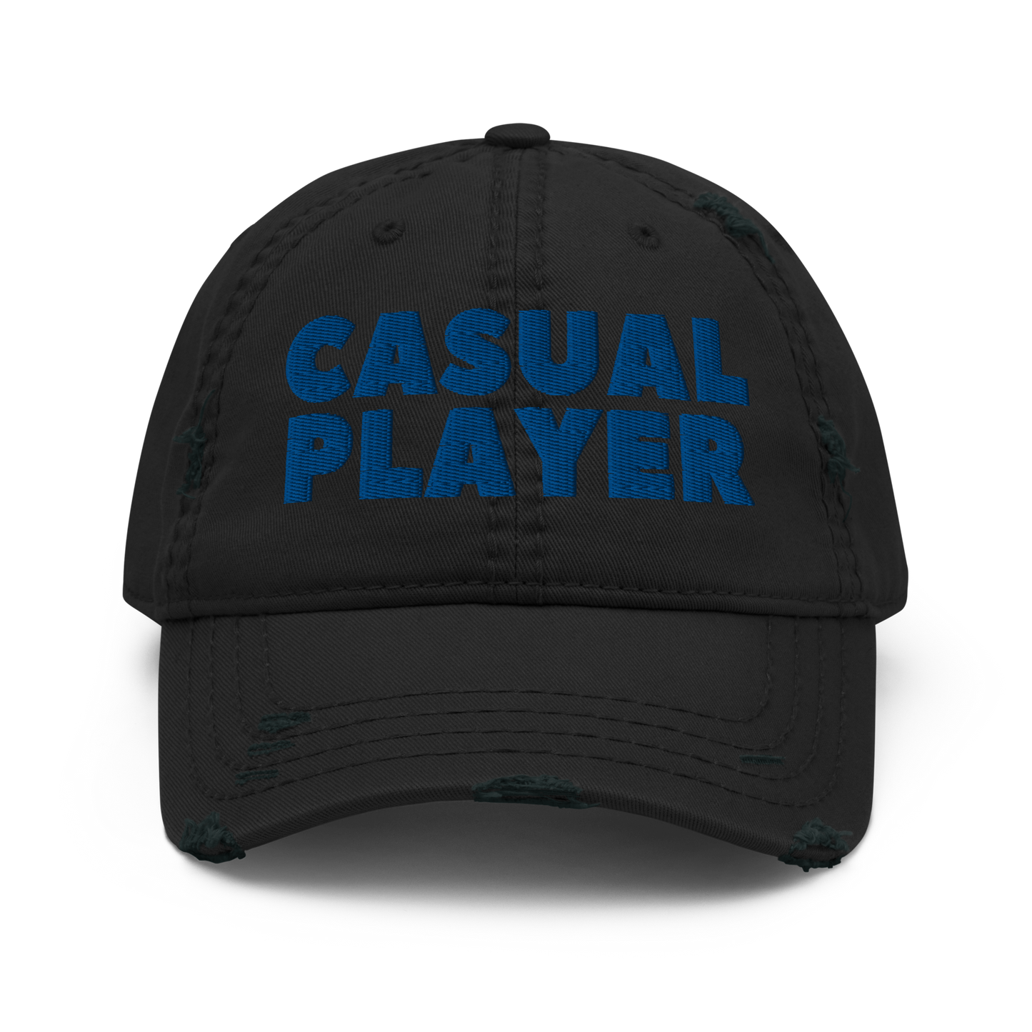 'CASUAL PLAYER' Distressed Dad Hat (blue embroidery)