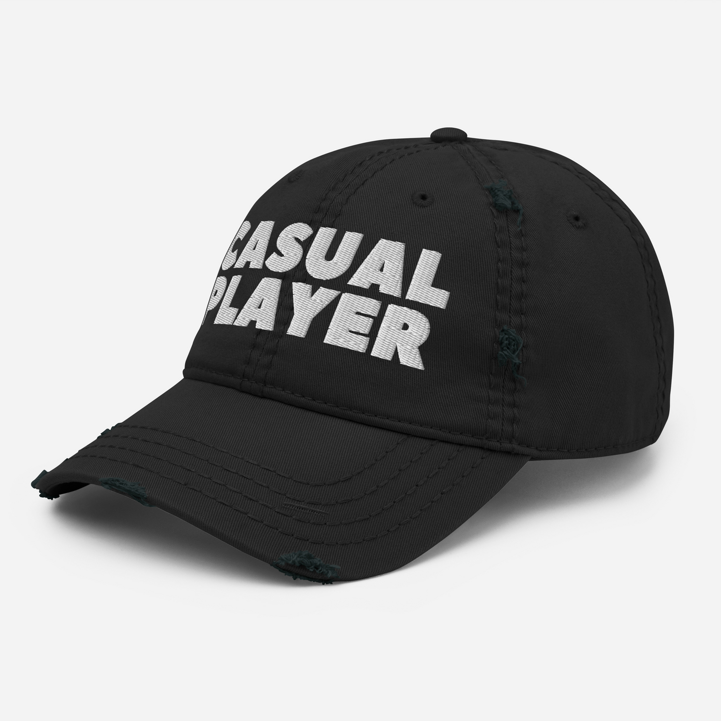 'CASUAL PLAYER' Distressed Dad Hat (white embroidery)