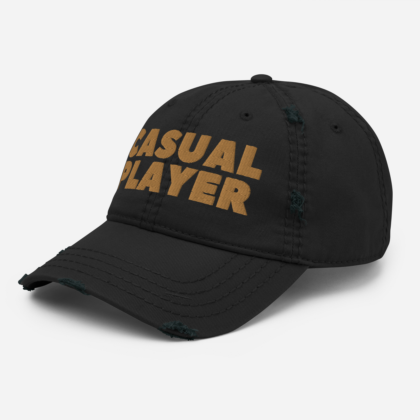 'CASUAL PLAYER' Distressed Dad Hat (gold embroidery)