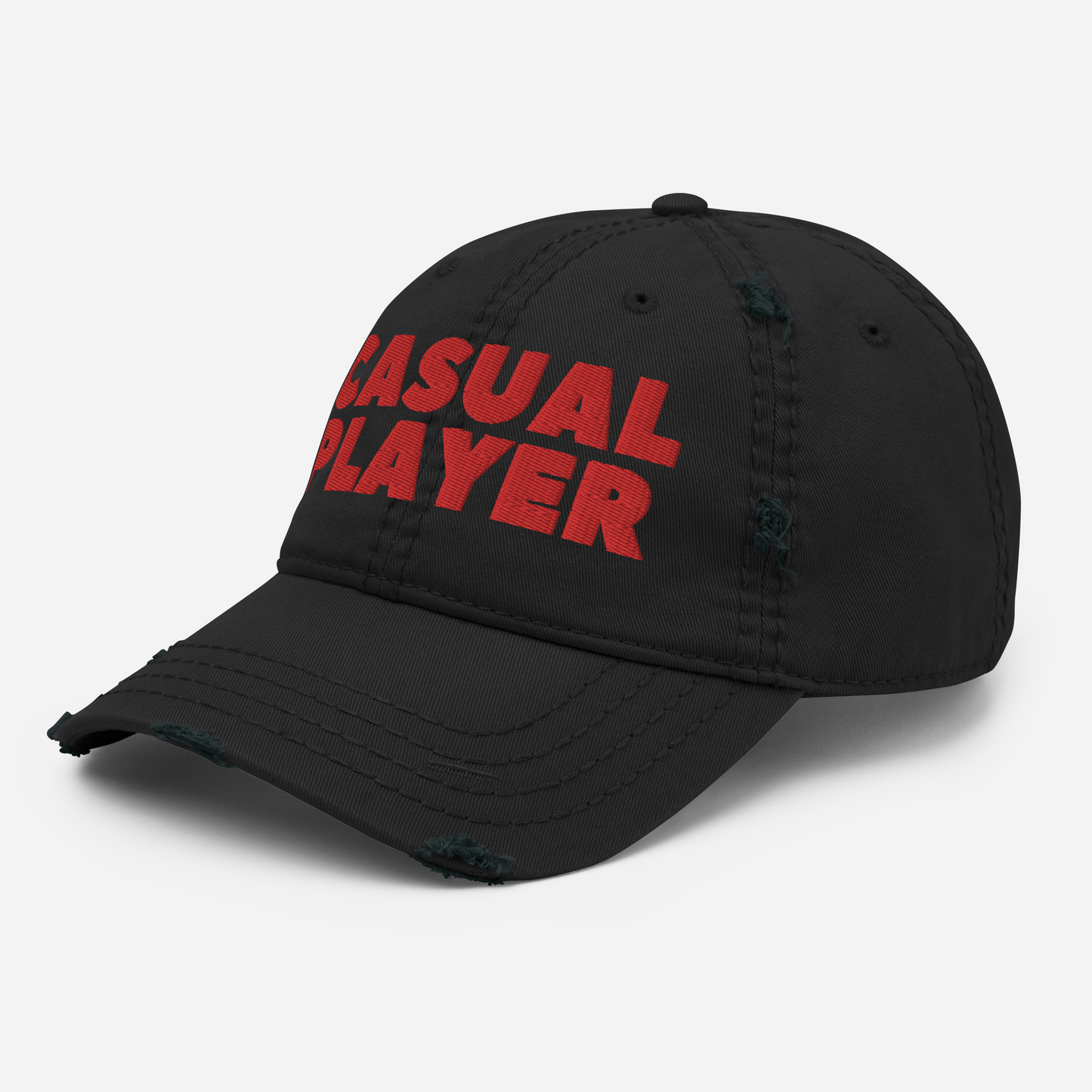 'CASUAL PLAYER' Distressed Dad Hat (red embroidery)