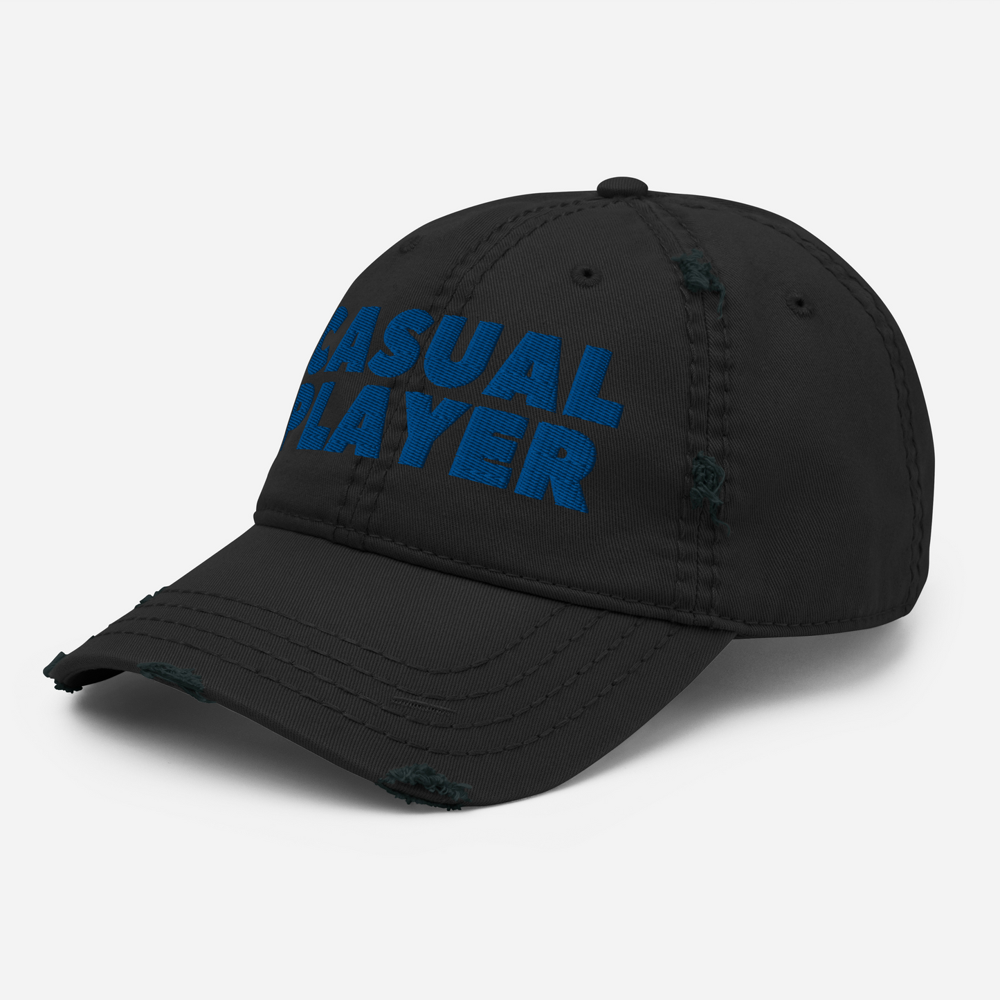 'CASUAL PLAYER' Distressed Dad Hat (blue embroidery)