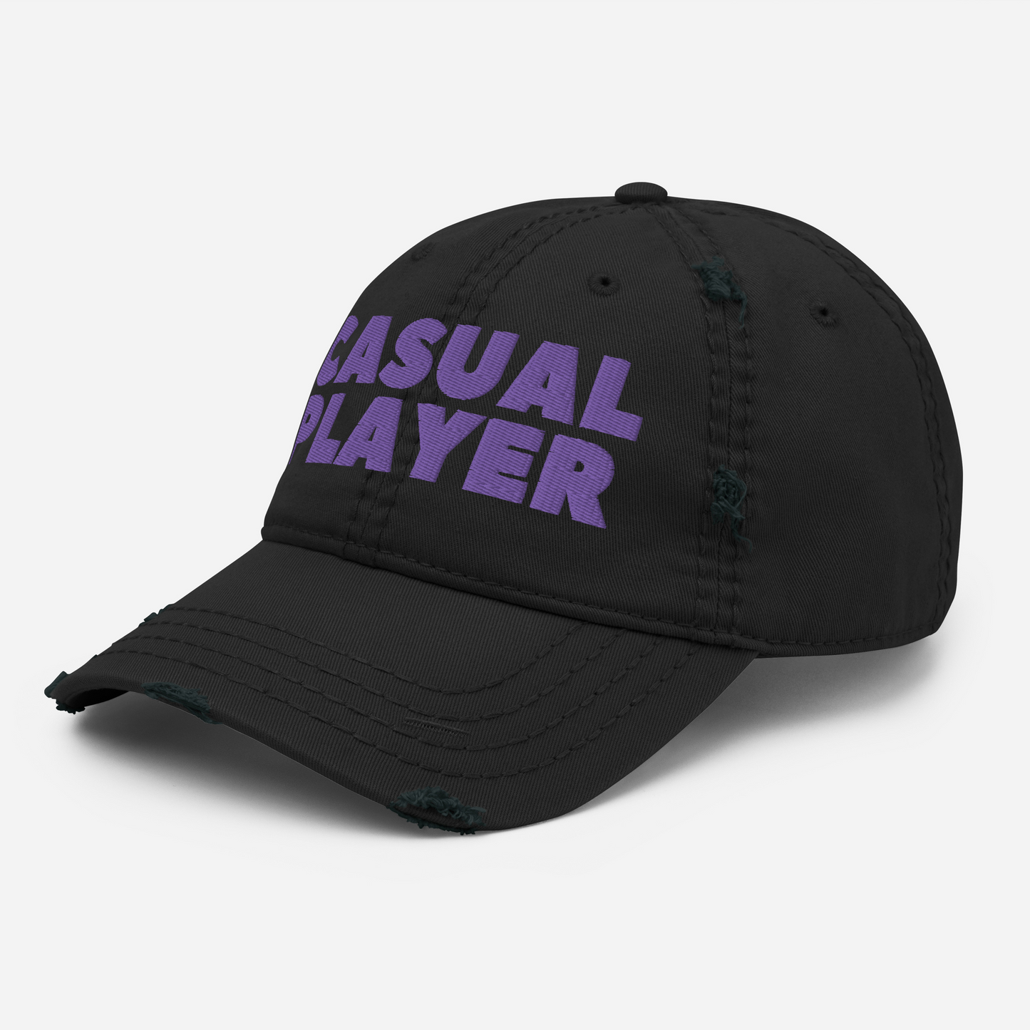 'CASUAL PLAYER' Distressed Dad Hat (purple embroidery)