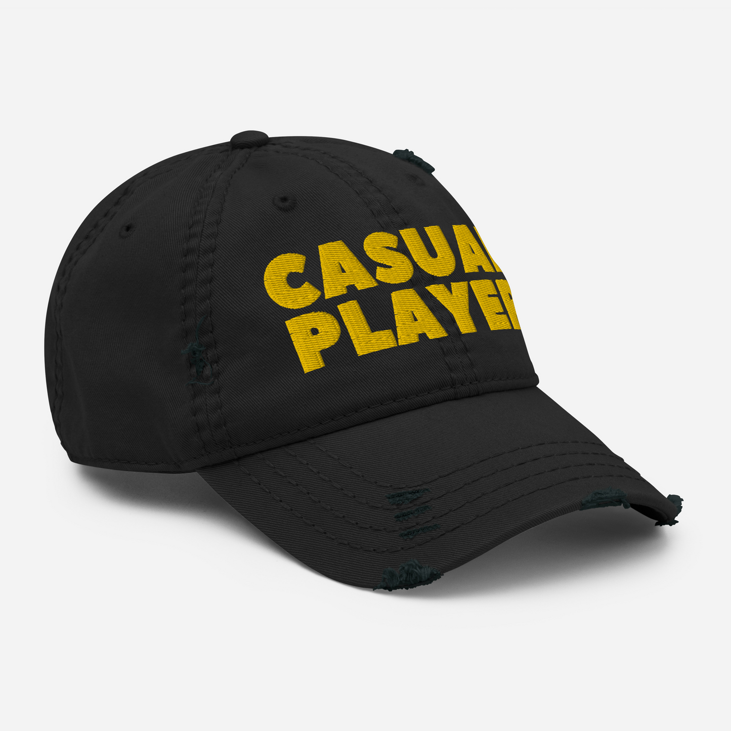 'CASUAL PLAYER' Distressed Dad Hat (yellow embroidery)