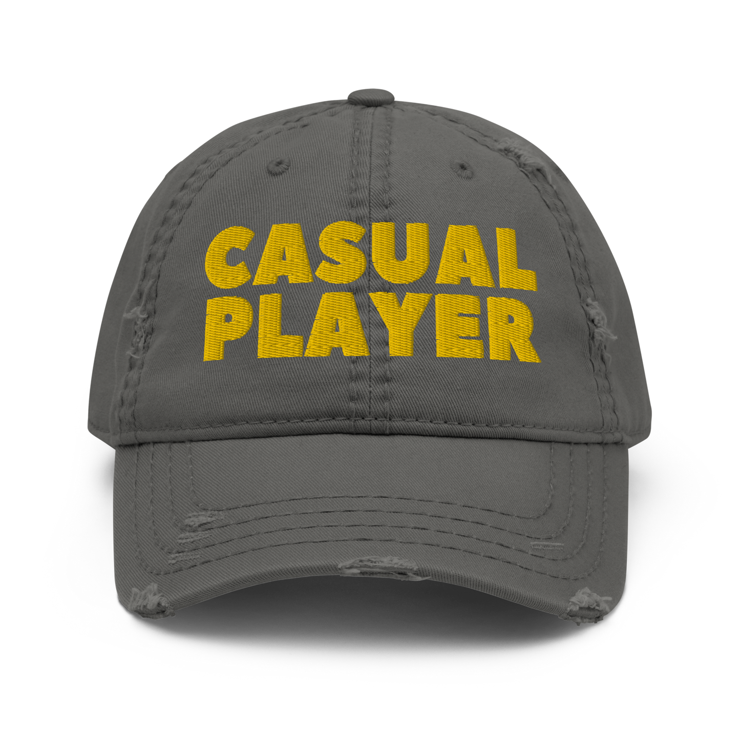 'CASUAL PLAYER' Distressed Dad Hat (yellow embroidery)