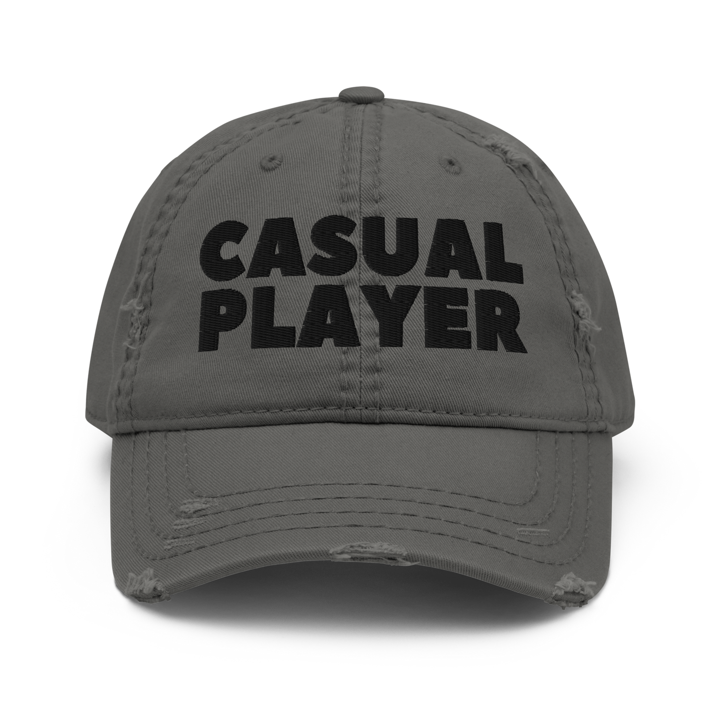 'CASUAL PLAYER' Distressed Dad Hat (black embroidery